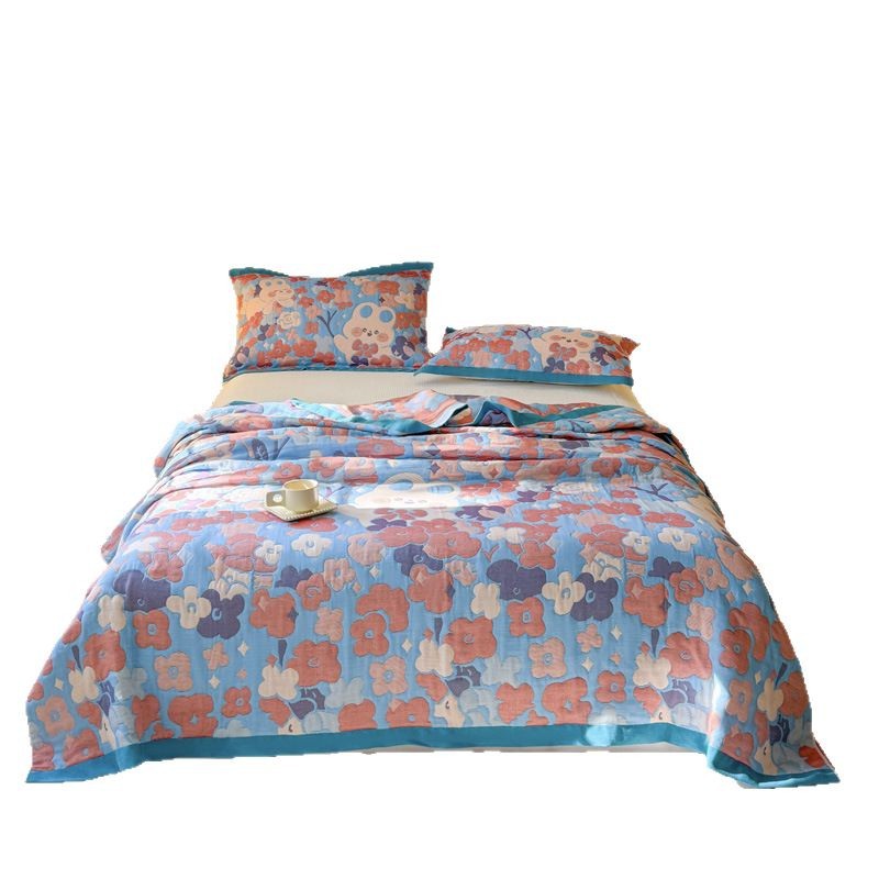 Luxe katoenen jacquard geweven 3-laags gaas badstof dekbed - ademende deken voor het hele seizoen voor thuisreizen