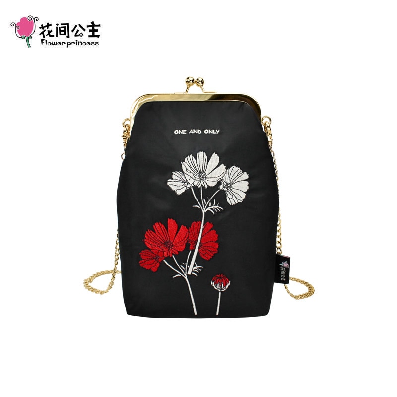 Blomsterprinsesse original kvinder crossbody taske broderi kæde skuldertasker dame nylon taske dame klip lille håndtaske