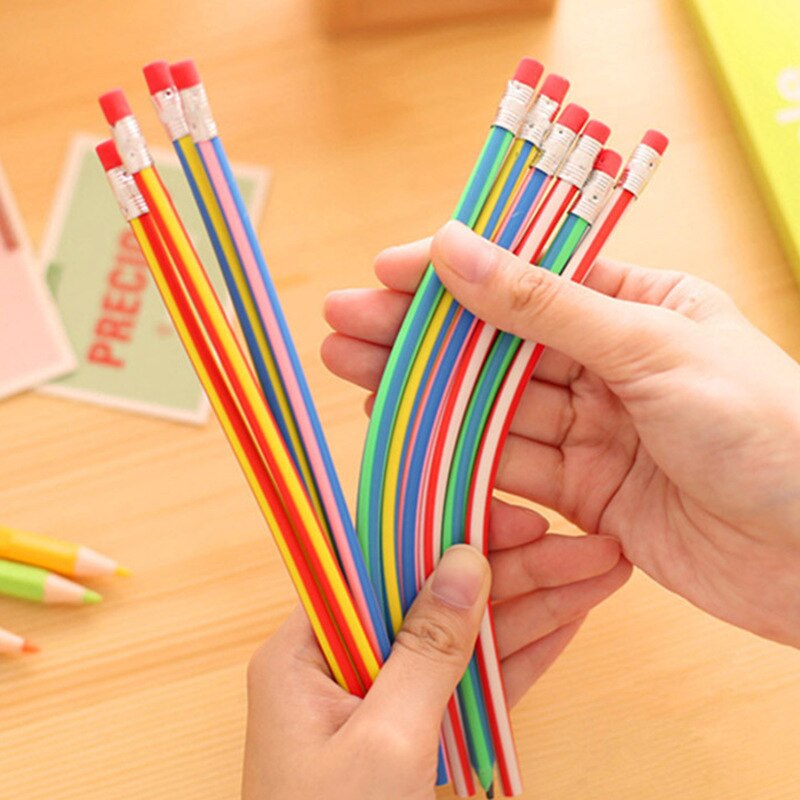 1 pièces coréen papeterie mignon coloré drôle Bendy couleur bonbon doux Flexible Standard crayon avec gomme école bureau