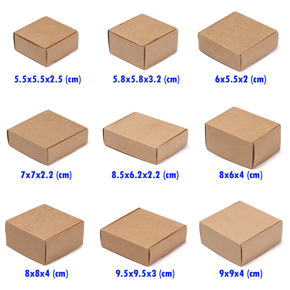 10 stücke 9 größen Kleine Kraft Papier Box Handgemachte Süßigkeiten Lagerung Verpackung Hochzeit Event Party Karton Paket Schmuck Box