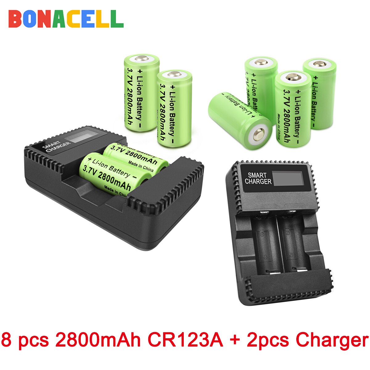 Bonacell CR123A RCR 123 ICR 16340 Battery 2800mAh 3.7V Li-ion Rechargeable Battery For Arlo Security Camera: 2SETS 4PCS