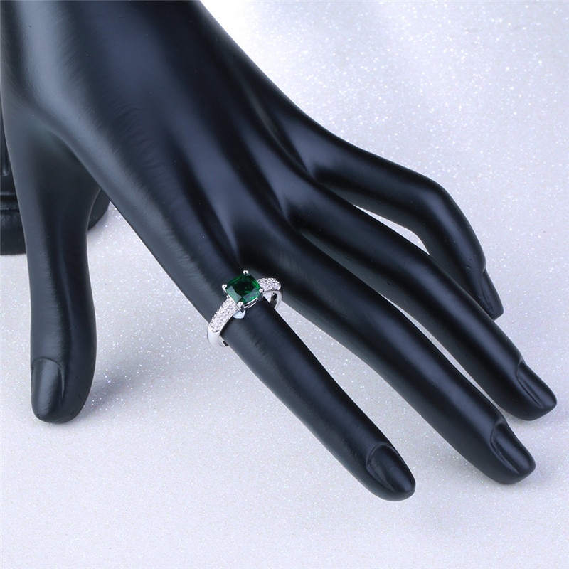 CC 925 Sterling Silver Jewelry Vintage Green Stone Rings For Women Party Engagement Ring Bijoux Accessories CC534