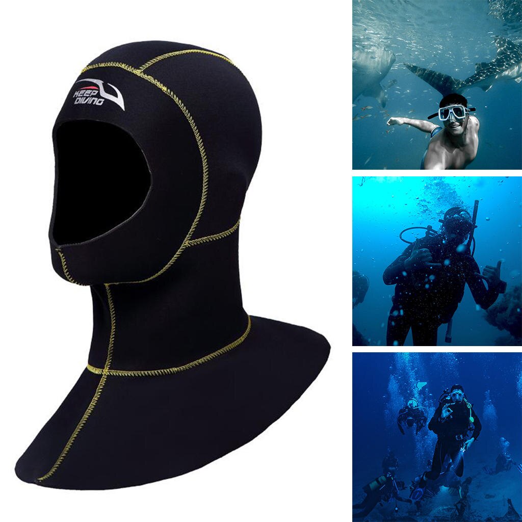 Wetsuit Scuba Hood Neoprene Dive Hood- 4 Sizes Diving Hat Cap Underwater Head: Yellow Seam  XL