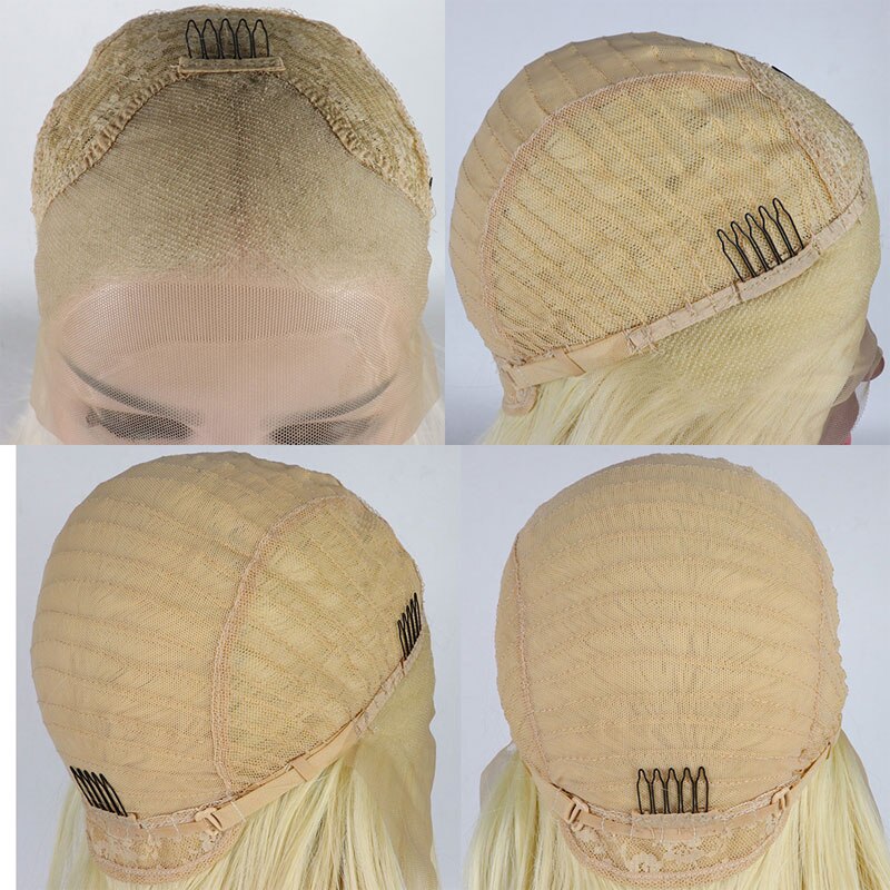 Bombe Blonde couleur longue droite synthétique dentelle avant perruque sans colle résistant à la chaleur fibre cheveux milieu séparation pour les femmes perruques