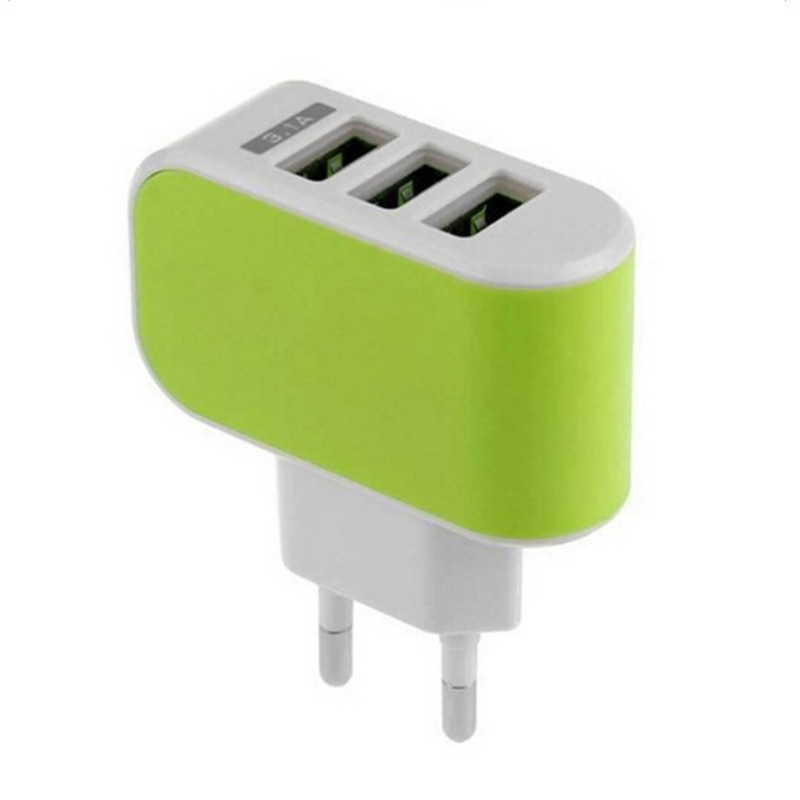 EU Plug Portable Candy Color 3 USB Ports Charger 5V/1A Travel Adapter PP Flame Retardant Shell for mobile phone ipad