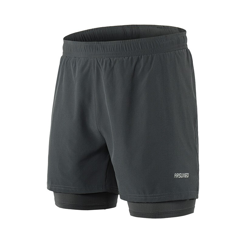 ARSUXEO Herren 2-in-1 Laufshorts - Schnelltrocknend - Trainingsshorts mit Innenhose: grau US GrÃÂ¶ÃÂe / XXL