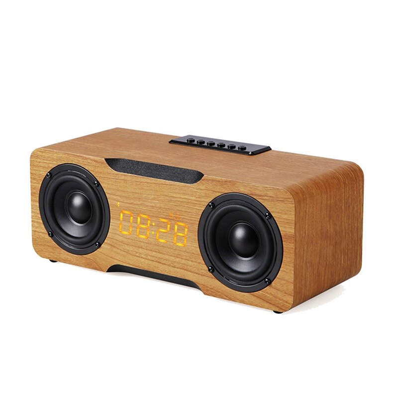 Wooden Sound Box Home Desktop Computer Wireless Bluetooth Speaker Alarm Clock Sound Bar Audio: Yellow Wood Grain