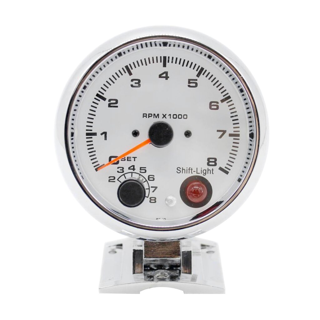 3.75 Inch 95mm White Face Car Tachometer Tacho Gauge w/ Shift Light 0-8000RPM