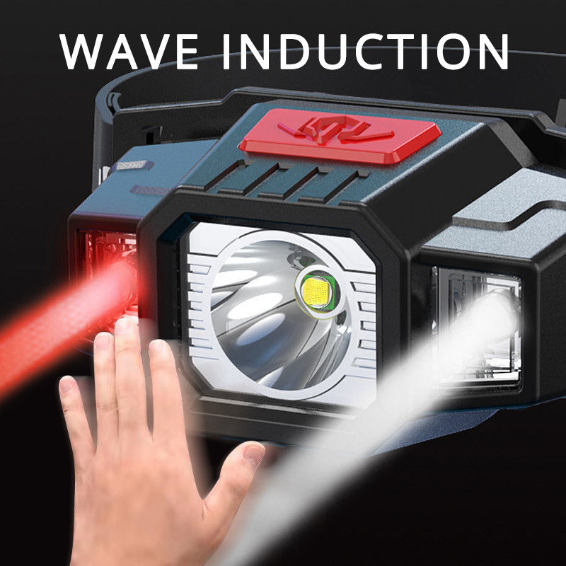 Lampe Frontale LED Rechargeable – Avec Capteur De Mouvement, Induction, Noire, Neuve