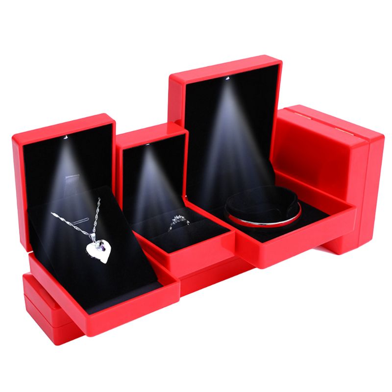 Cajas de almacenamiento de anillo de collar con luz LED, caja de de compromiso de boda, pendiente pulsera joyería, caja de exhibición