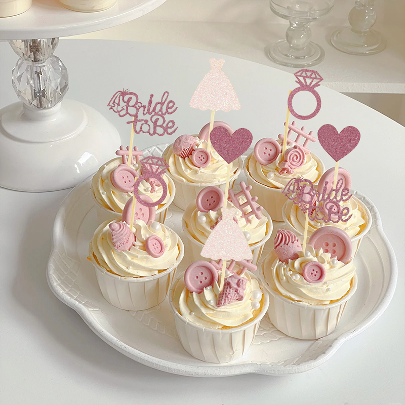12Pcs Wedding Cupcake Topper Bride To Be Diamond Ring Cake Topper for Wedding Bridal Shower Bachelorette Hen Party Dessert Decor