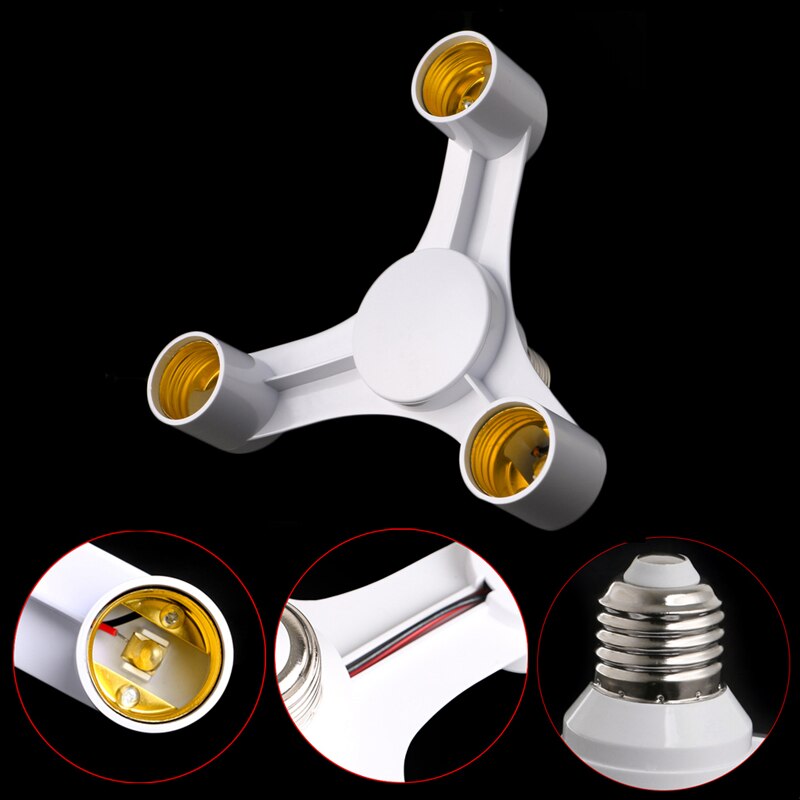 3 In 1 E27 To 3E27 Base Socket Splitter LED Light Lamp Bulb Adapter Holder White