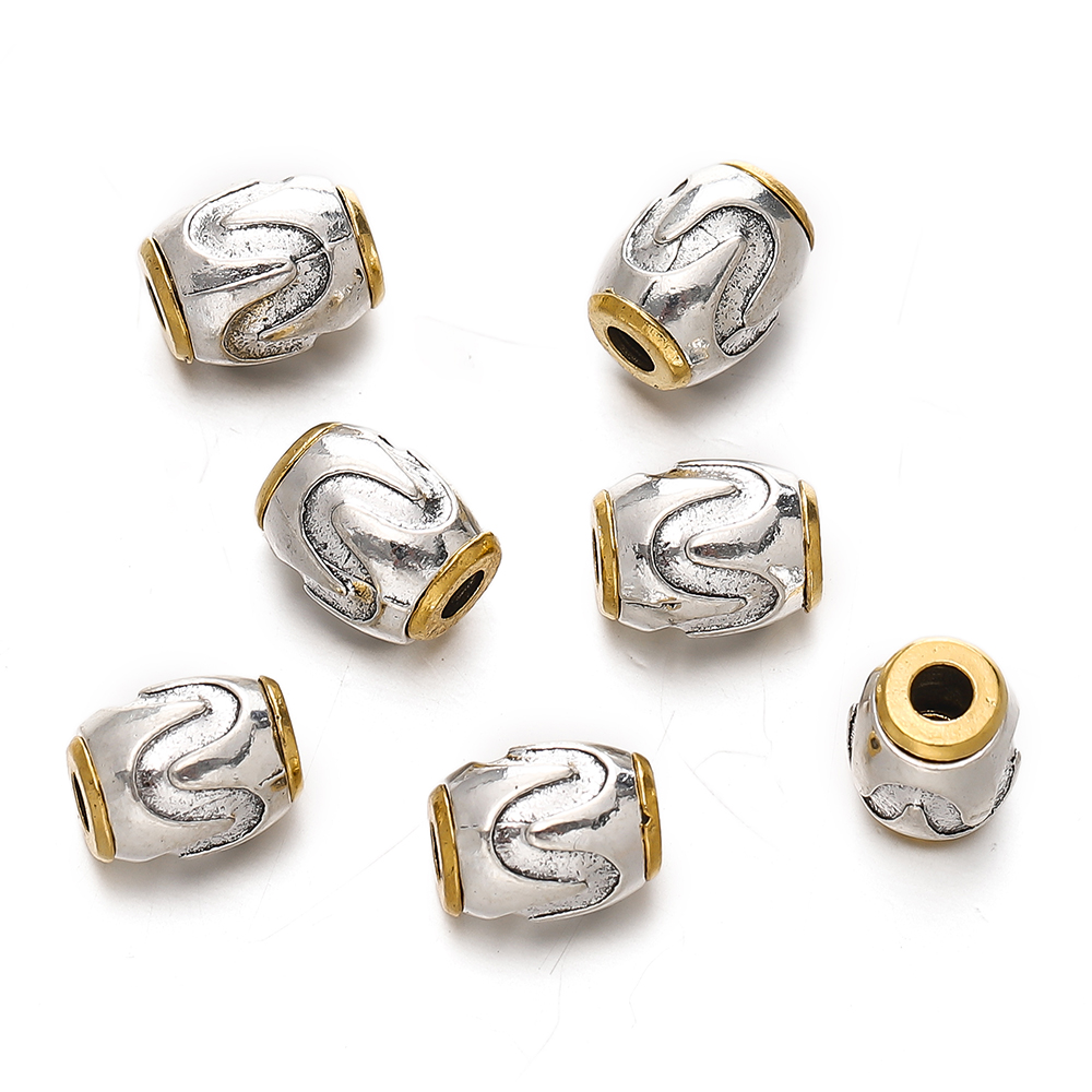 5 unids/lote cilindro redondo budista nepalí tibetano Color plata/oro cuentas sueltas de Metal para fabricación de joyería DIY pulsera: Rosa claro