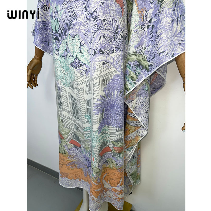 Midden-oosten 2022 Winyi Winter Vrouwen Afdrukken Elegante Boho Kleding Badpak Kaftan Party Lange Jurk