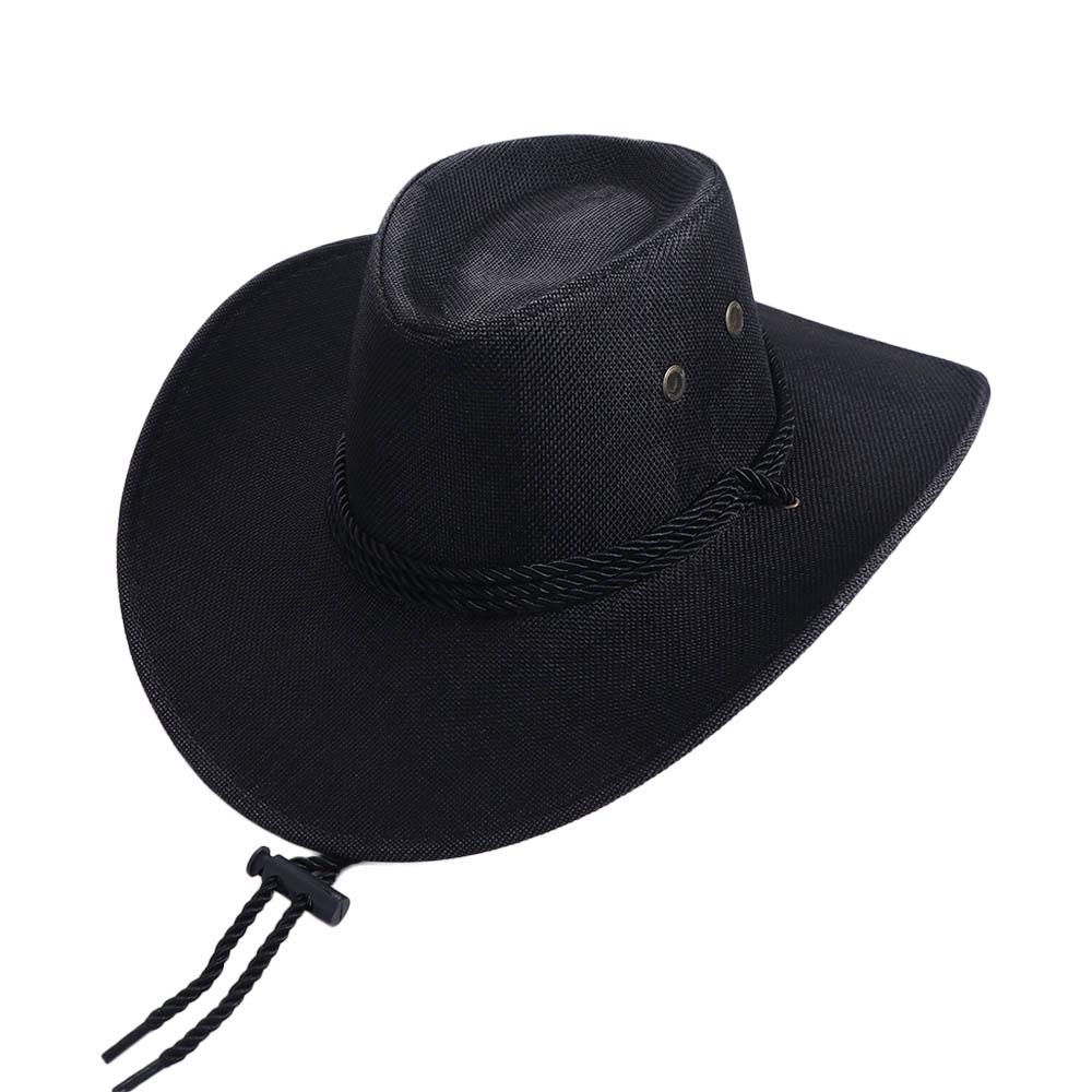 Linen Western Cowboy Hat Beach Cap Climbing Hat Summer Sun Hat Outdoor Visor Cap Cycling Cap Beach Sunscreen Cap Summer: black