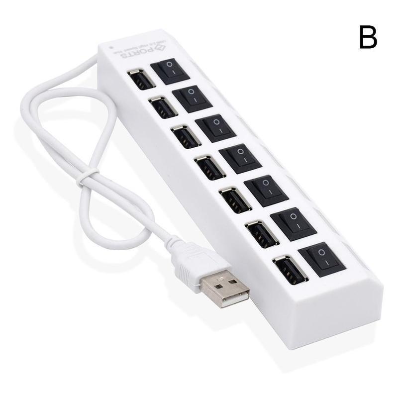 7 Port High Speed Hub Usb 2.0 Hub Hub Aan/Uit Schakelaar Voor Pc Laptop Usb Hub Splitter usb Adapter Oplader Ergonomische: white