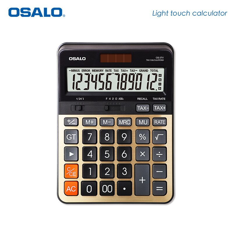 3TV Table Top Calculator Tax Rate Calculation 12-bit Display Dual Power Solar Cell Dual Power Supply Calculator