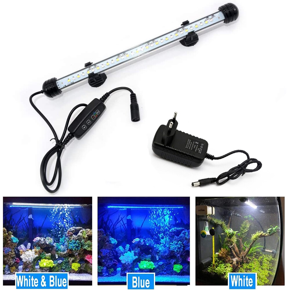 Submersible LED Aquarium Light Fish Tank Light with Timer Auto On/Off White & Blue Stick for Fish Tank 3 Light Mode Dimmable D30: 28cm 30LEDs EU Plug