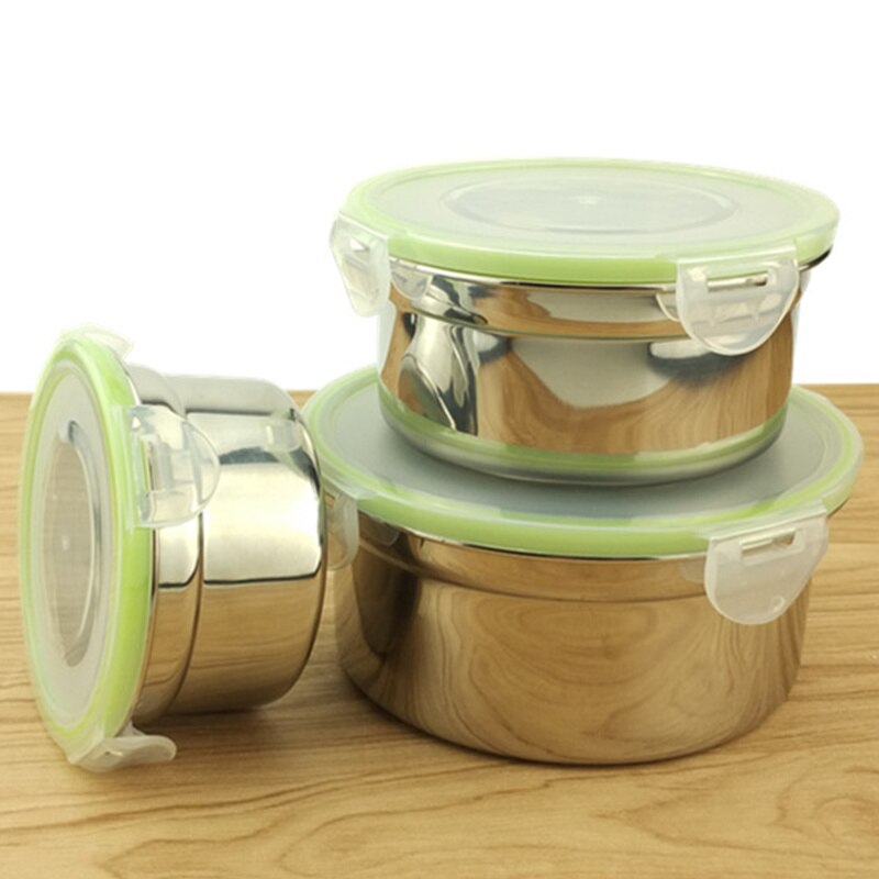 3Pcs Round Lunch Box Stainless Steel Lunch Box 280/500 / 900Ml Leakproof Lunch Box