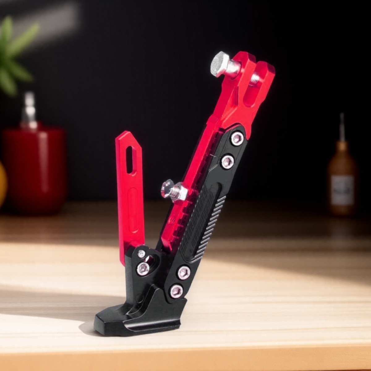 Soporte lateral de pie ajustable para motocicleta eléctrica, soporte de estacionamiento, accesorios de motocicleta, soporte lateral estable: Rojo