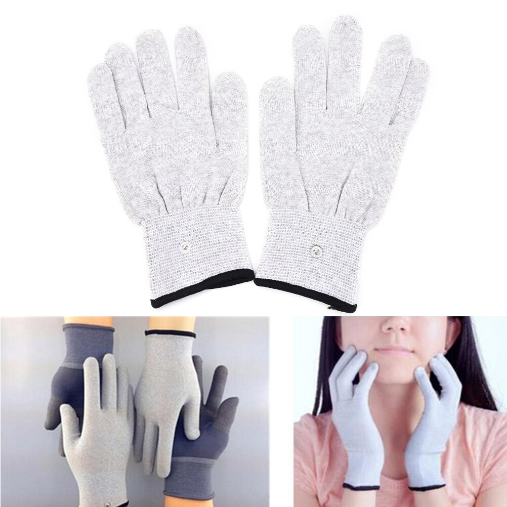 1 Paar Massage Handschoenen Zilver Massage Elektrode Handschoenen Voor Ontspannen Magic Pulse Fiber Geleidende Electro Therapie