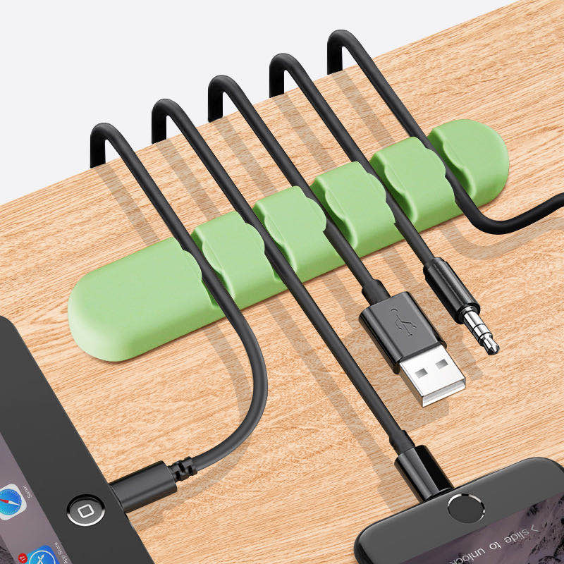 Siliconen Kabel Holder Cable Organizer Flexibele Universele Usb Winder Management Clips Houder Voor Muis Toetsenbord Oortelefoon Headset: 5 hole green