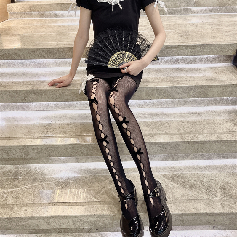 medias mujer Medias de Lolita para mujer, medias de rejilla huecas con lazo, pantimedias negras y blancas, estilo Kawaii japonés, nueva medias sexys mujer medias goticas medias rejilla: small bow