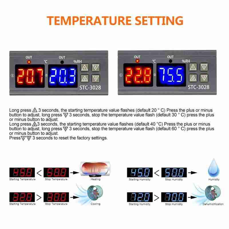 STC-3028 Digital Temperature Humidity Controller Home Control Fridge Switch Humidistat Hygrometer Thermometer Thermostat E2K7