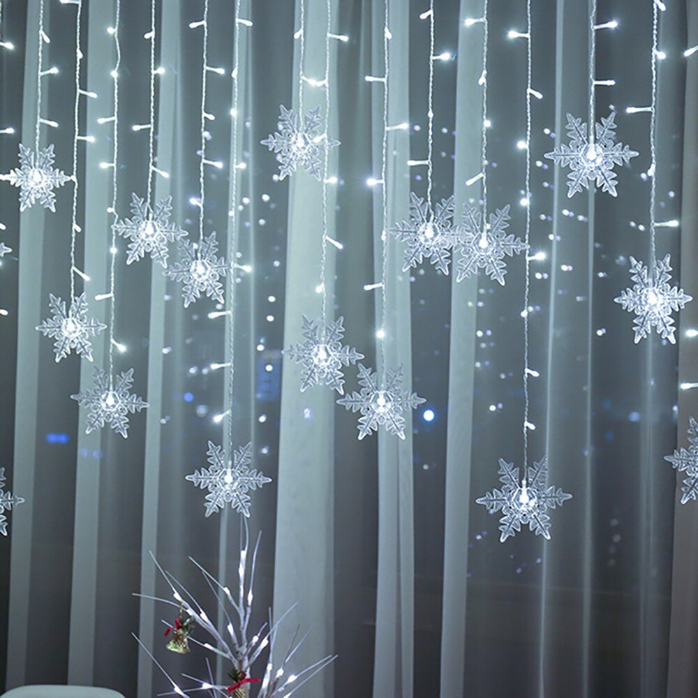 Kerst Sneeuwvlokken Led String Lichten Knipperende Lichten Gordijn Licht Waterdicht Party Fairy Light Met Aansluitbaar Wave: WHITE / uk plug