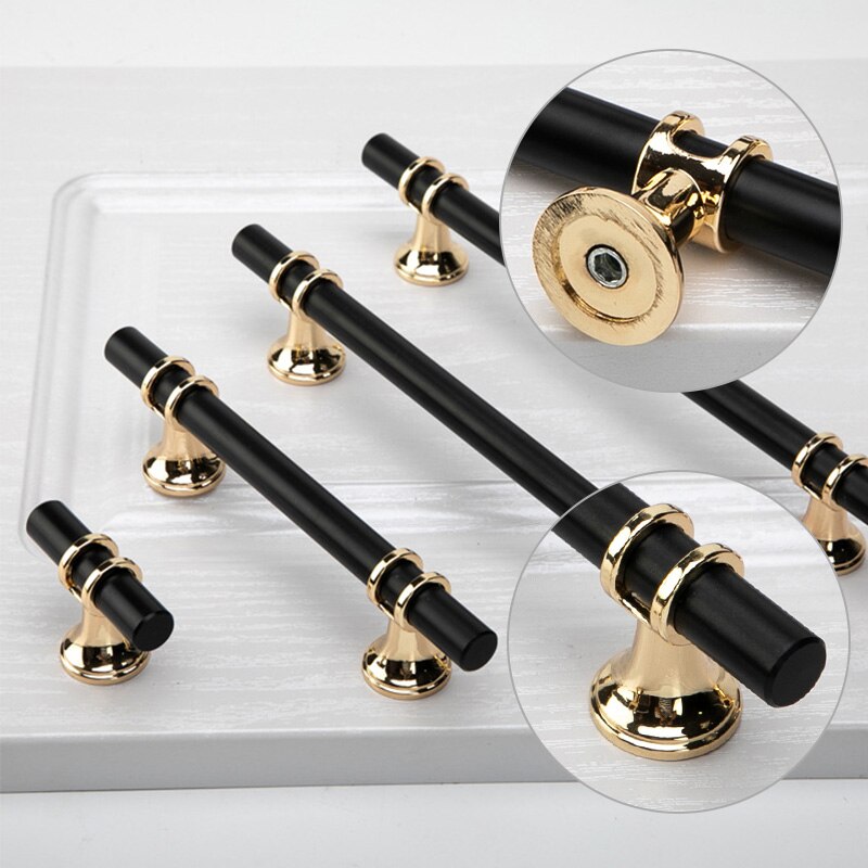 Black Gold Door Handles Kitchen Cabinet Handles Solid Drawer Knobs Modern Aluminum Alloy Furniture Handle Hardware