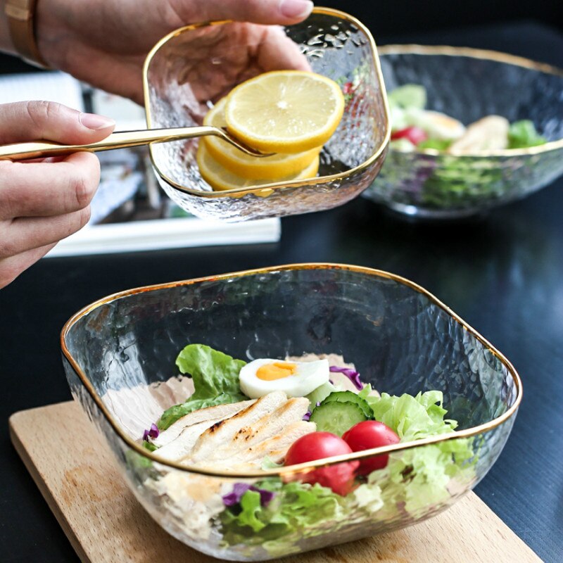 Glas sallad nudelsoppa skål genomskinlig frukost dessert frukt skål tallrik servis tillbehör  pf906199
