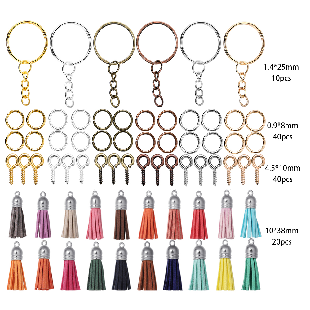 Kits de fabricación de joyas, llavero con borlas coloridas, anillo de salto abierto, juego de alfileres para manualidades, llaveros colgantes de resina, suministros de joyería, 110 Uds.: Gris