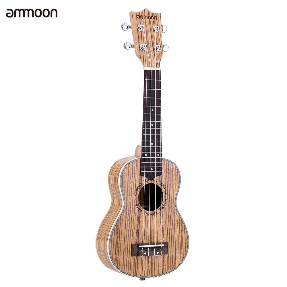 ammoon Zebrawood 21" Acoustic Ukulele 15 Fret 4 Strings Stringed Musical Instrument Ukelele