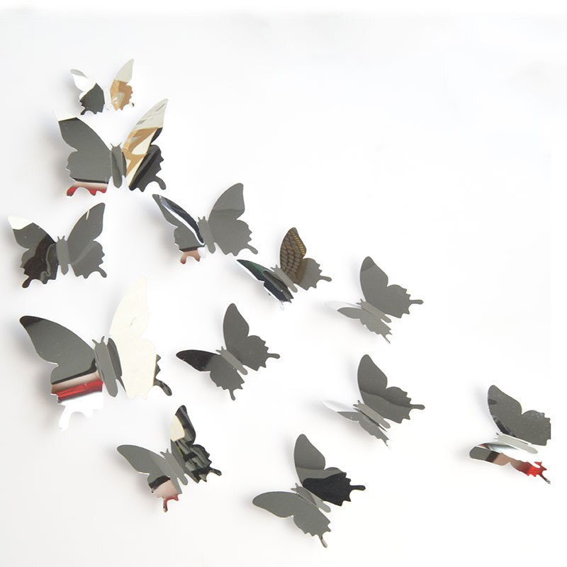 Pegatinas de pared de mariposas para espejo, pegatinas reflectantes 3D, imagen artística, decoración romántica para el hogar, multicolor, múltiples Uds.
