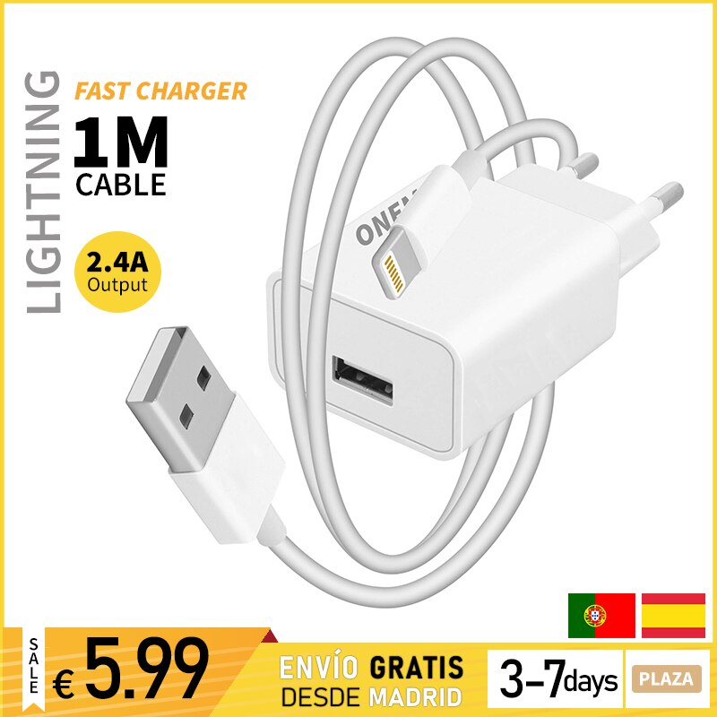 Lightning 5V / 2.4A Bedrade Lader Snel Opladen Compatibel Met Iphone Ipad Datakabel 1M Wit