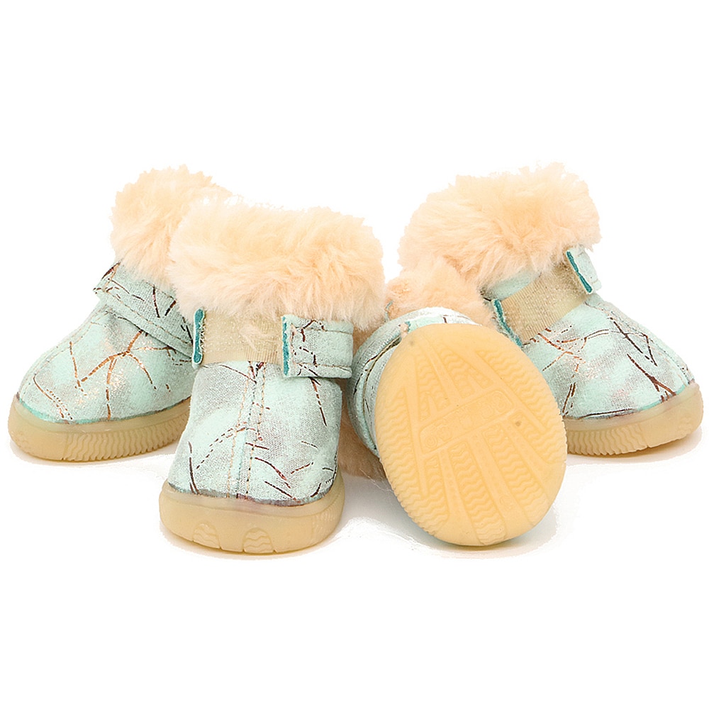 Hiver chien chaussures fourrure chien botte anti-dérapant animaux chat neige bottes 4 pièces/ensemble petits chiens chats chaussures Yorkshire Chihuahua: Bleu / 4