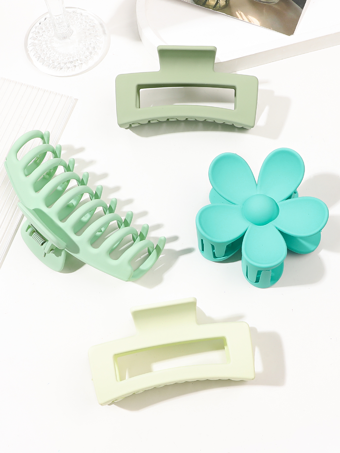 4 pçs cores rosa grampos de garra de cabelo acessórios com multi-estilos, clipes de garra de flor para cabelo grosso, grampos de cabelo para mulher antiderrapante: Verde