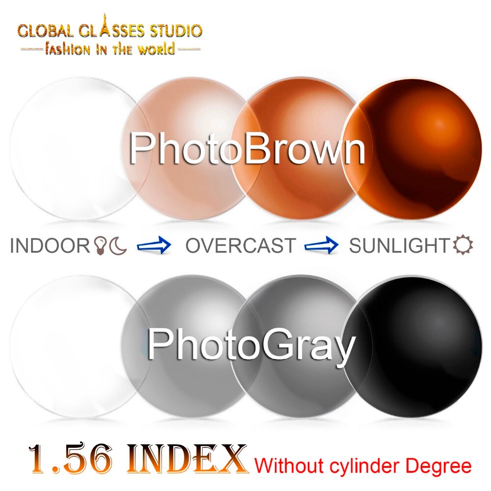 Lentes de miopía Rx con índice de 1,56 sin cilindro, lente cambiante de Color rápido, con revestimiento antirreflectante, LM56BSNOCYL