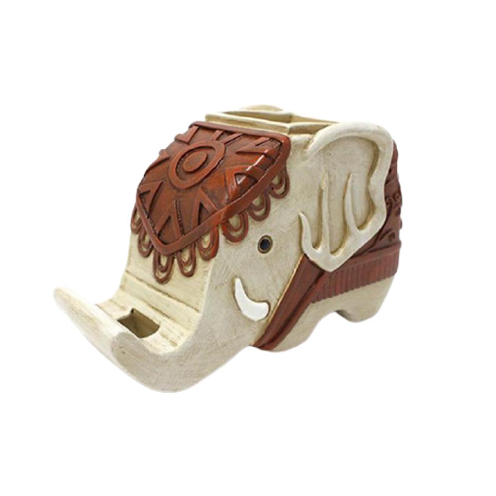 Elephant Shape Pen Pencil Holder with Cell Phone Stand Resin Desk Organizer Desk Decor Home Office Decoration Birthday