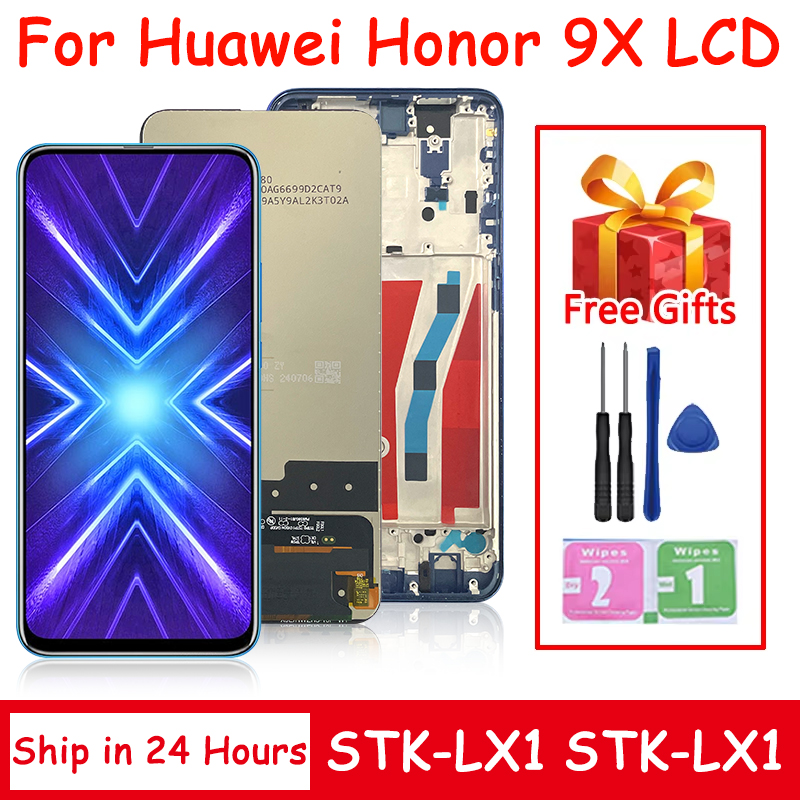 Stk -lx1 premium lcd huawei honor 9x globaali näyttö kosketusnäyttö digitizer paneeli kokoonpano honor 9x premium lcd kehys
