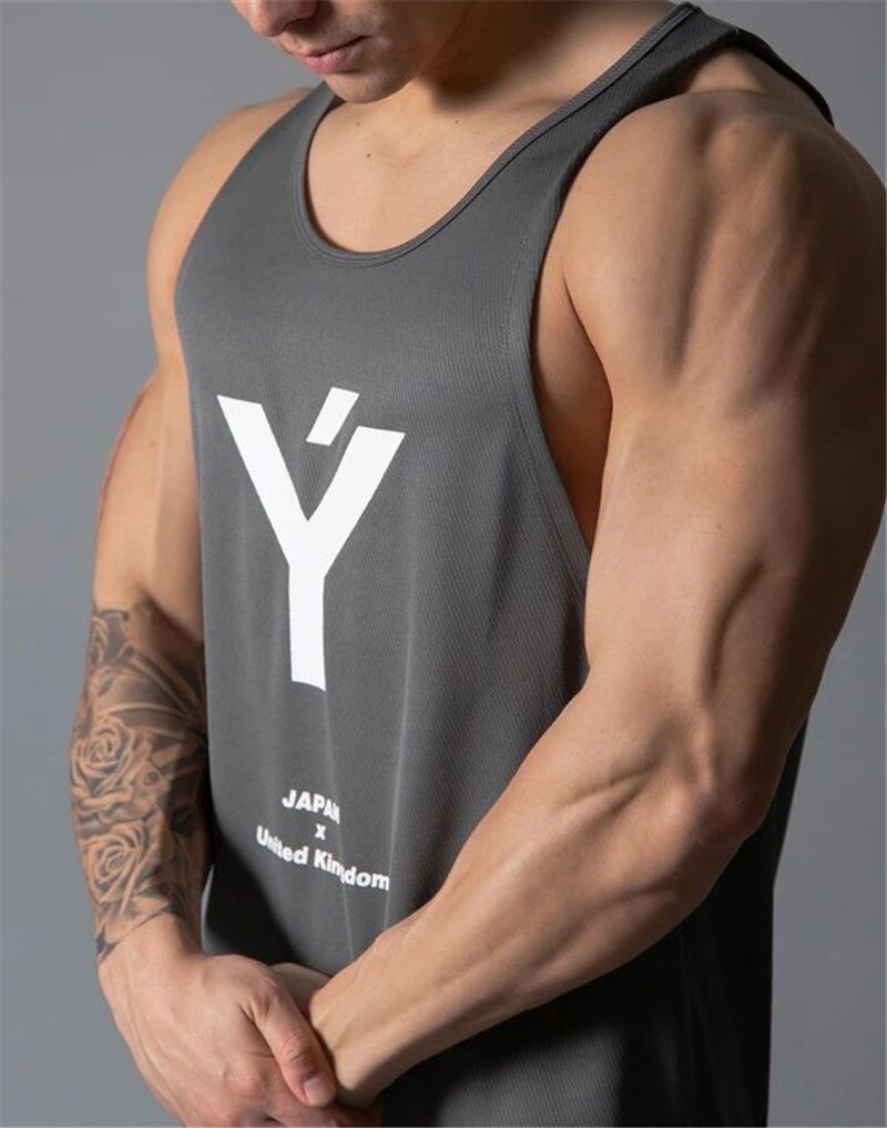 Fitness tank top til mænd sommer herre jogging løbe sportstrøje tank top herre bomuldsprintet gym ærmeløs vest mørkegrå-xxxl