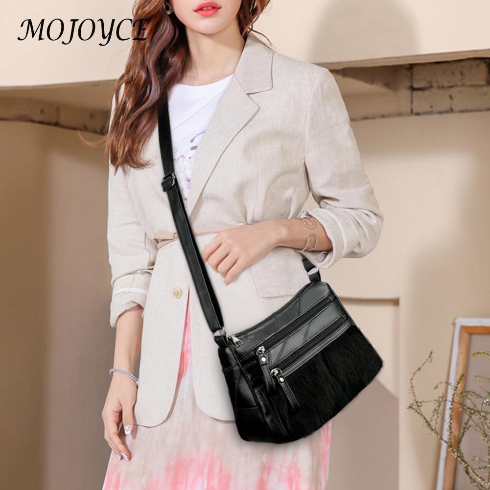 Mode Vrouwen Schouder Sling Zakken Pu Leer Pluche Spicing Multi-Pocket Rits Elegante Messenger Handtas Toevallige Crossbody Tas