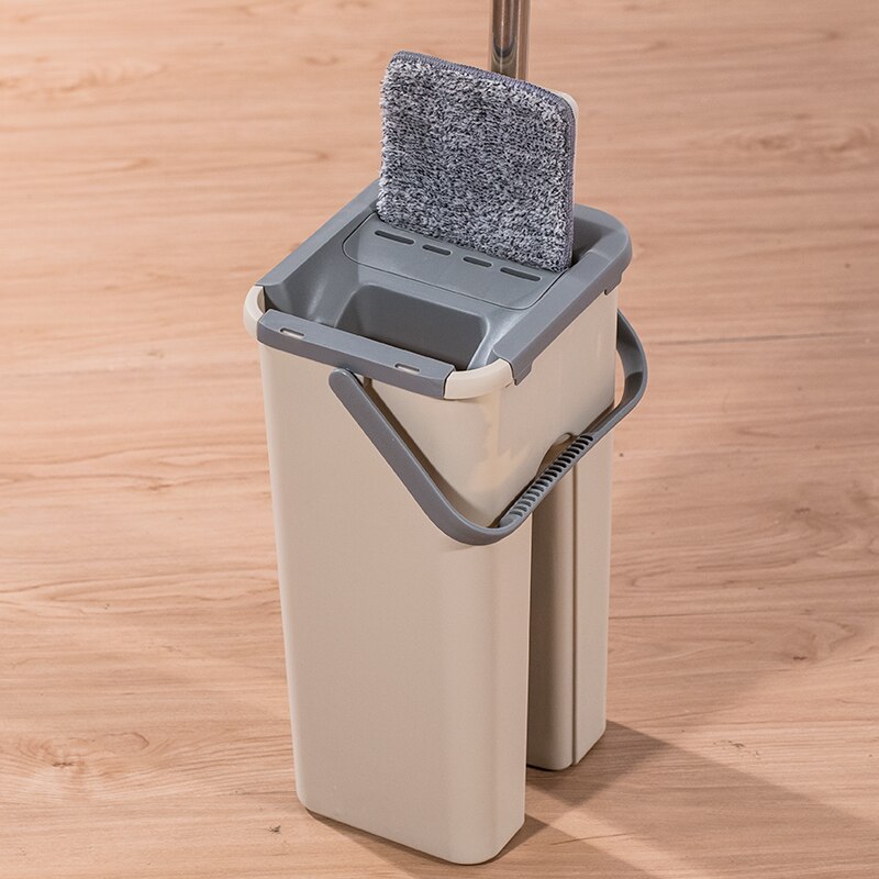 Mopa para limpiar el piso de la casa, sistema de cubeta de microfibra sin escurrir de acero inoxidable, almohadillas para fregar o secar en baldosa laminada de madera dura