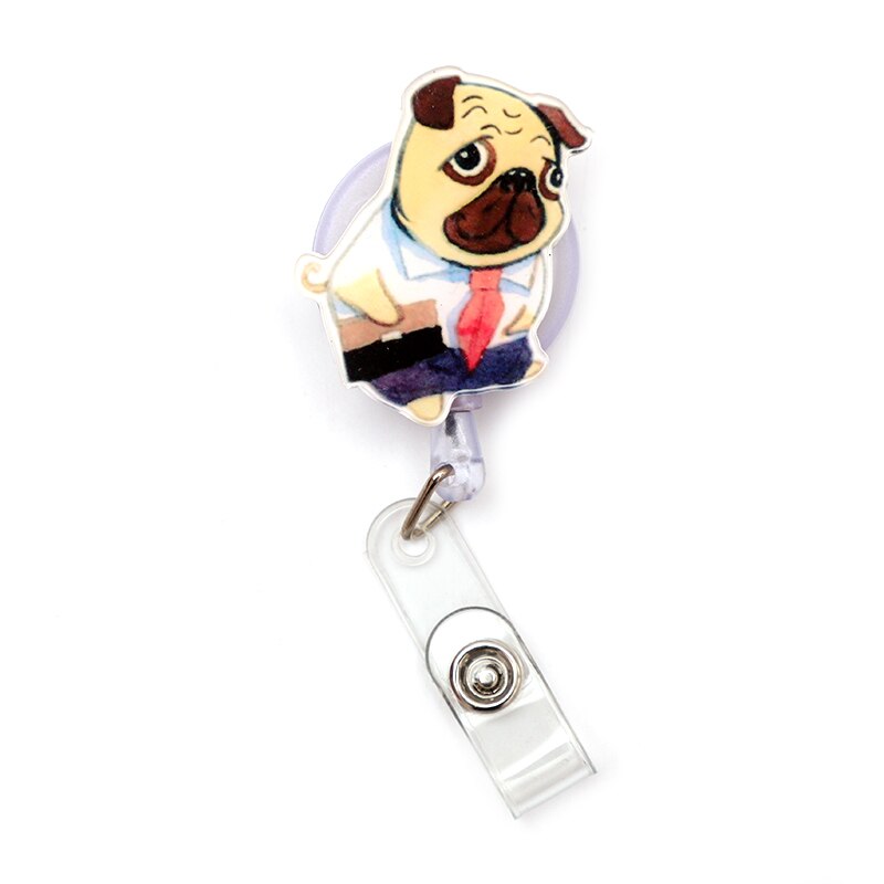 Soporte de tarjeta retráctil para perro de colores, para Bulldog, payaso, carrete de insignia, exposición de Enfermera, Tarjeta De Nombre: Black