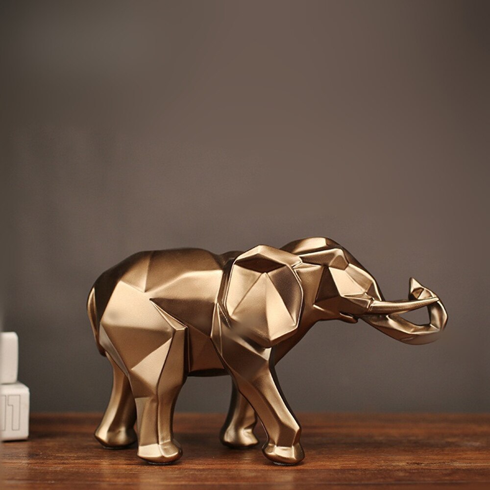 Modern abstrakt gyllene elefant staty harts prydnad hem dekoration tillbehör för elefant skulptur djur hantverk: Guld-