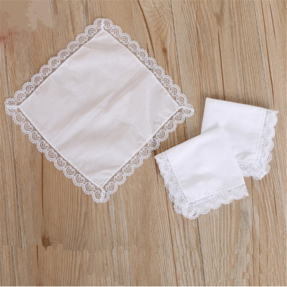 White Cotton Lace Border Small Handkerchief DIY Adult Blank Lace Hankies For Wedding Pocket Square For Men &amp; Women 25x25cm