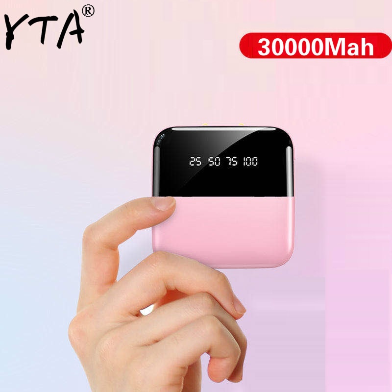 30000mAh Mini Power Bank Fast Charger for Iphone Xiaomi Huawei 2 USB LCD Type C Powerbank Portable External Battery Pack