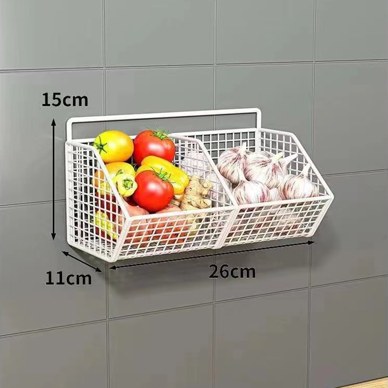 Cesta de armazenamento de cozinha montada na parede, rack de armazenamento de fio durável para legumes e frutas, adequado para organização doméstica: Chrome