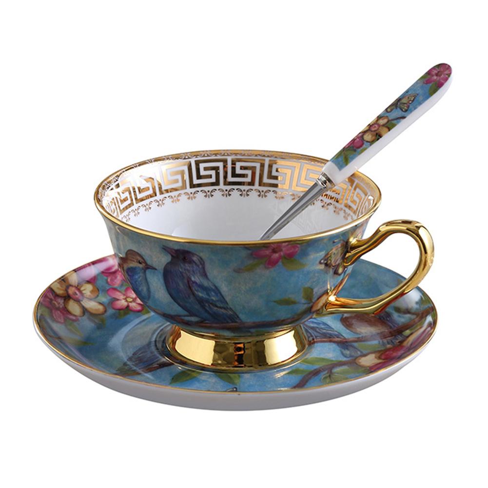 Europæisk stil ædel kaffe keramisk kop sæt med underkop ske luksus te kop til førsteklasses porcelæn te kop cafe fest: C