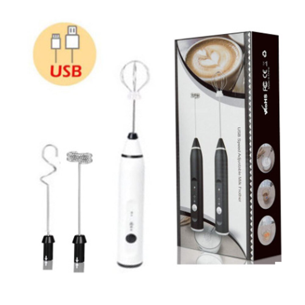 3 Modes Electric Handheld Milk Frother Blender With USB Charger Bubble Maker Whisk Mixer For Coffee Cappuccino: 3 in 1 White